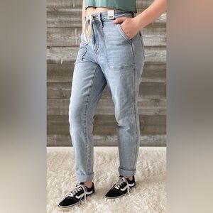 judy blue high waist vintage light wash double cuff joggers JB88691REG LT
